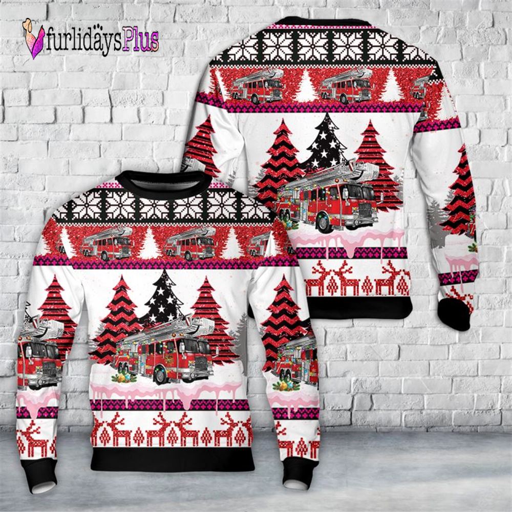 Firefighter Ugly Christmas Sweater, Fire Truck Firefighter Christmas AOP Sweater