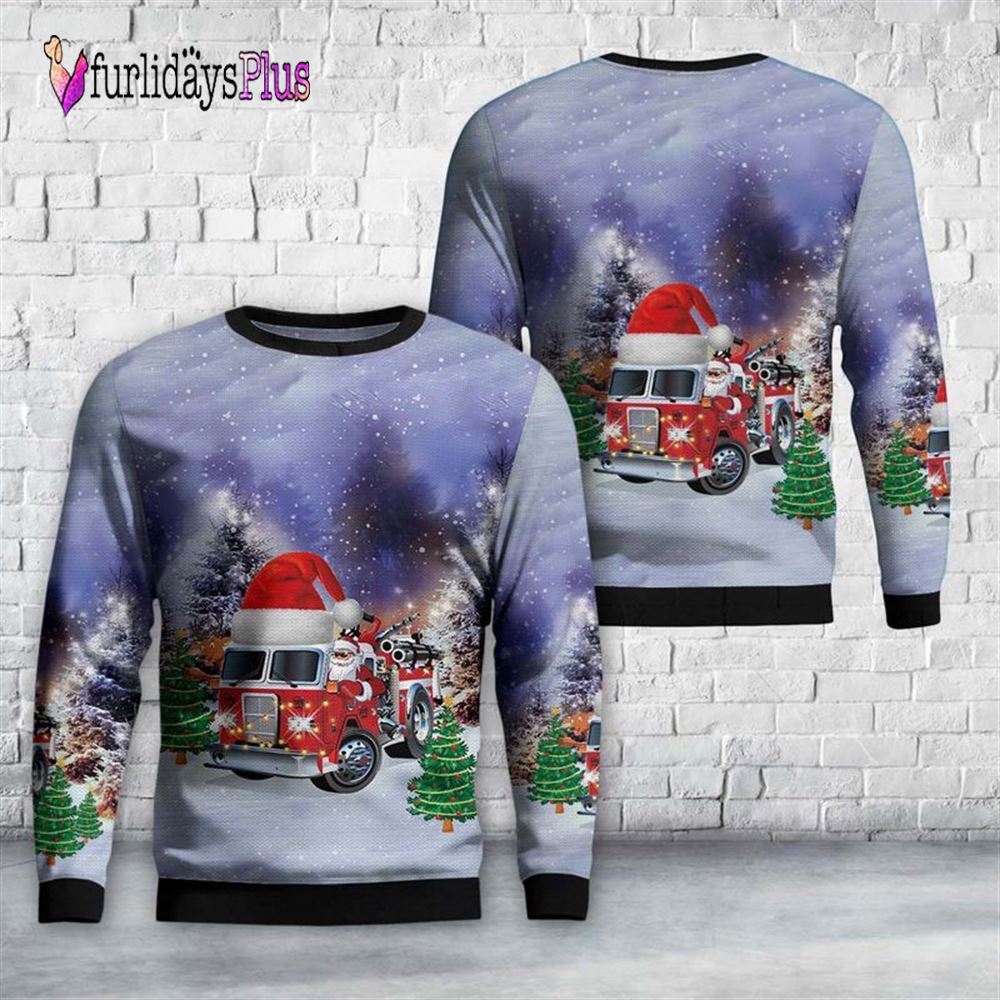 Firefighter Ugly Christmas Sweater, Firefighter Fire Truck Ugly Christmas Sweater