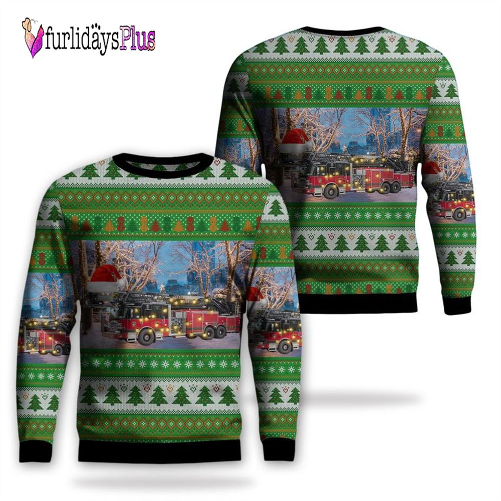 Firefighter Ugly Christmas Sweater, Marlborough, Massachusetts, Marlborough Fire Department Christmas AOP Ugly Sweater