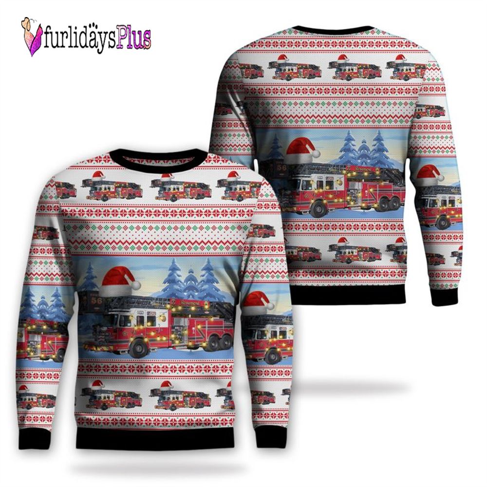 Firefighter Ugly Christmas Sweater, Rosemont, Illinois, Rosemont Police Fire Public Safety Christmas AOP Ugly Sweater