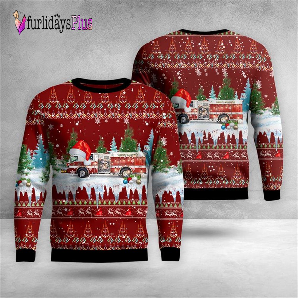 Firefighter Ugly Christmas Sweater, Yardley, Pennsylvania, Yardley Makesfield Fire Company Christmas AOP Ugly Sweater