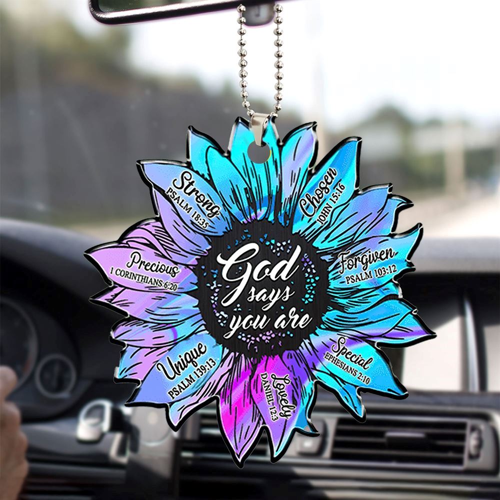 Flat Hologram Sunflower Jesus God Say You Are Christian Religious Lover Christmas Ornament, Christmas Ornaments 2023