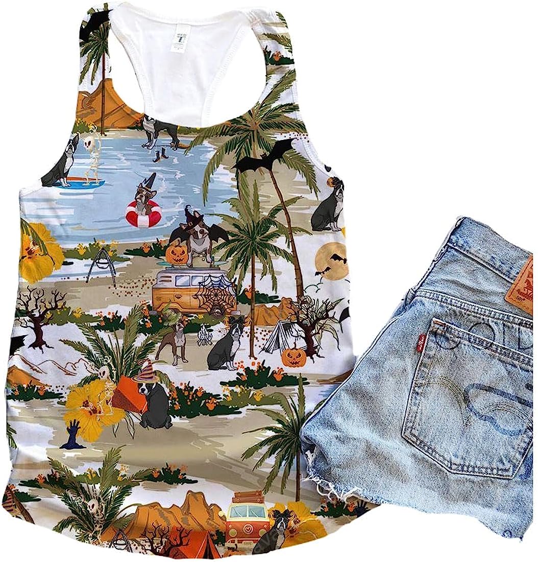 French Bulldog Retro Halloween Camping Tank Top - Summer Casual Tank Tops For Women - Gift For Young Adults