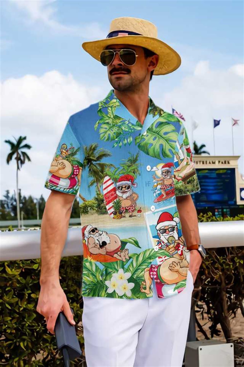 Funny Santa Claus In Aloha Hawaiian Shirt, Xmas Hawaiian Shirts