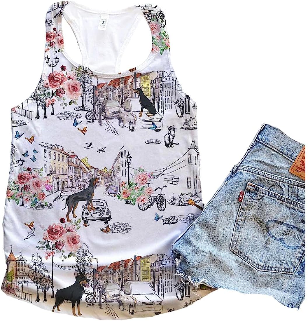 German Pinscher Dog Floral City Tank Top - Summer Casual Tank Tops For Women - Gift For Young Adults