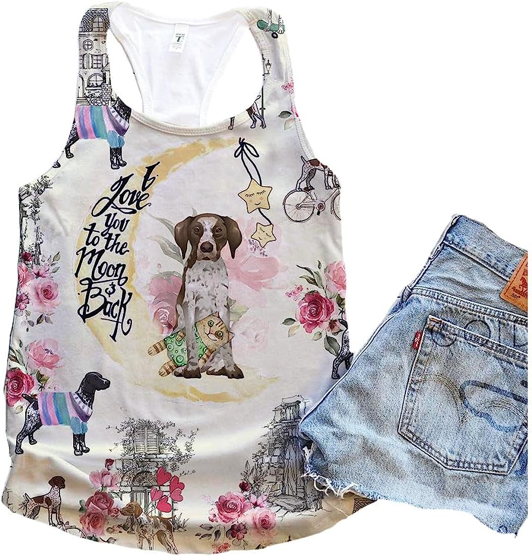 German Shorthaired Pointer Dog City Mix Moon Tank Top - Summer Casual Tank Tops For Women - Gift For Young Adults