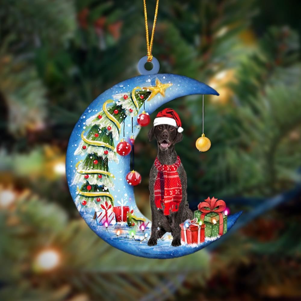 German Shorthaired Pointer Sits On The Moon Merry Christmas Ornaments, Christmas Ornaments 2023