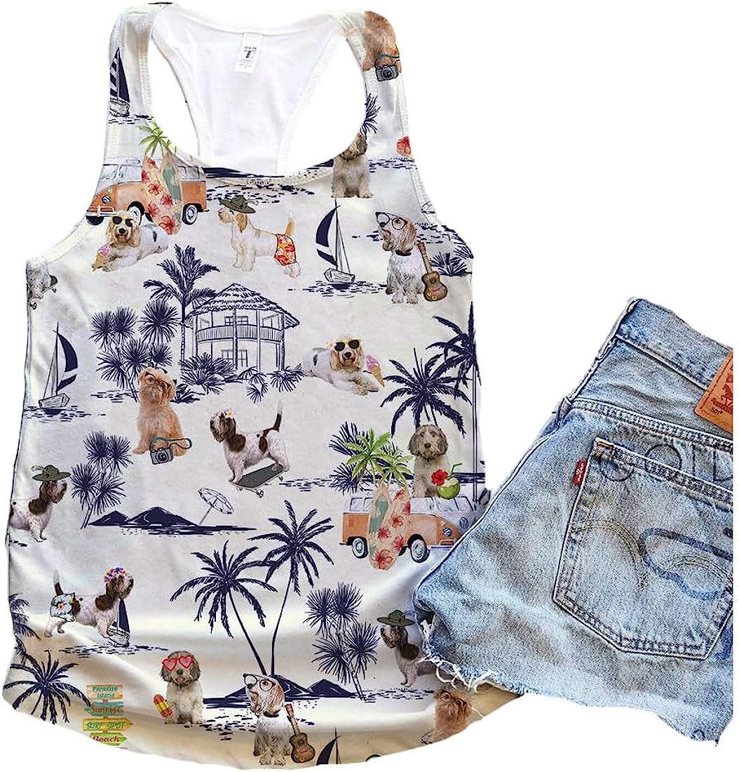 Griffon Bruxellois Dog Palm Tree Beach Simple Grey Tank Top - Summer Casual Tank Tops For Women - Gift For Young Adults