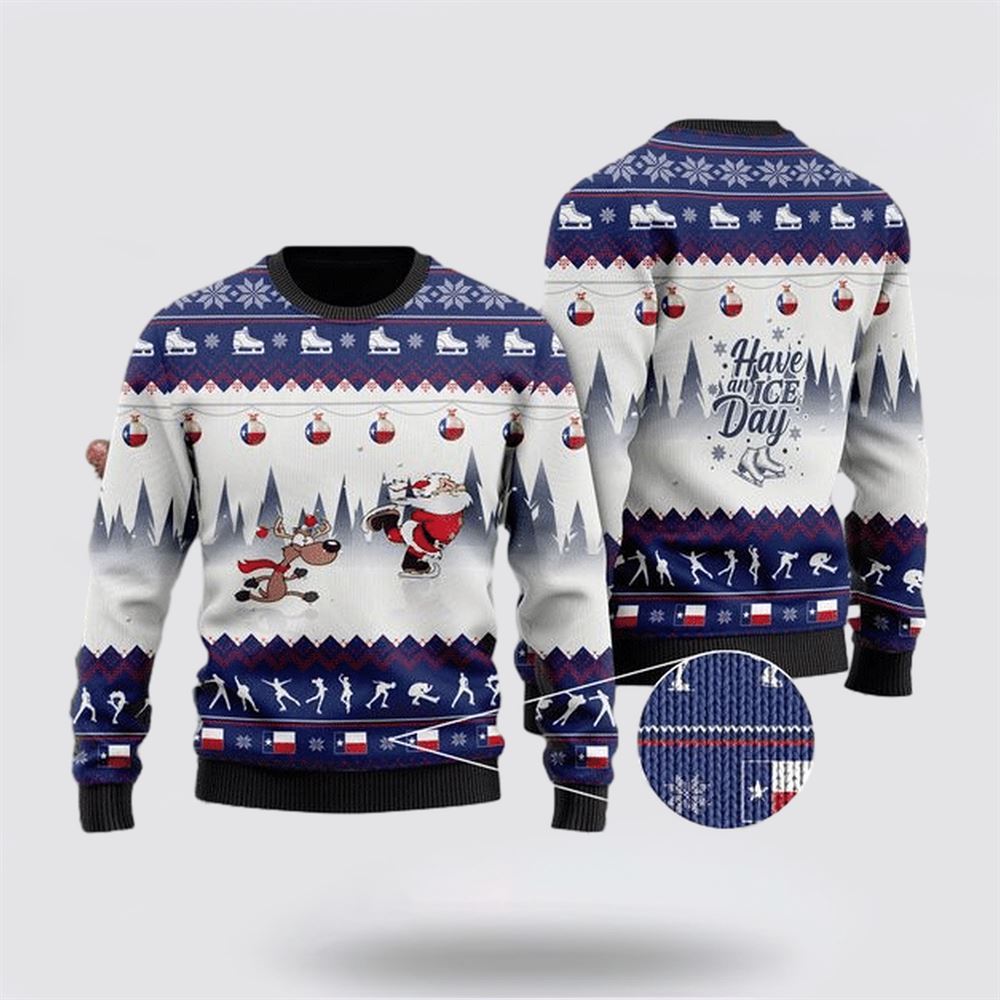 Have An Ice Day Santa Claus And Reindeer Speed Skating Ugly Christmas Sweater For Men And Women, Christmas Gift, Christmas Winter Fashion