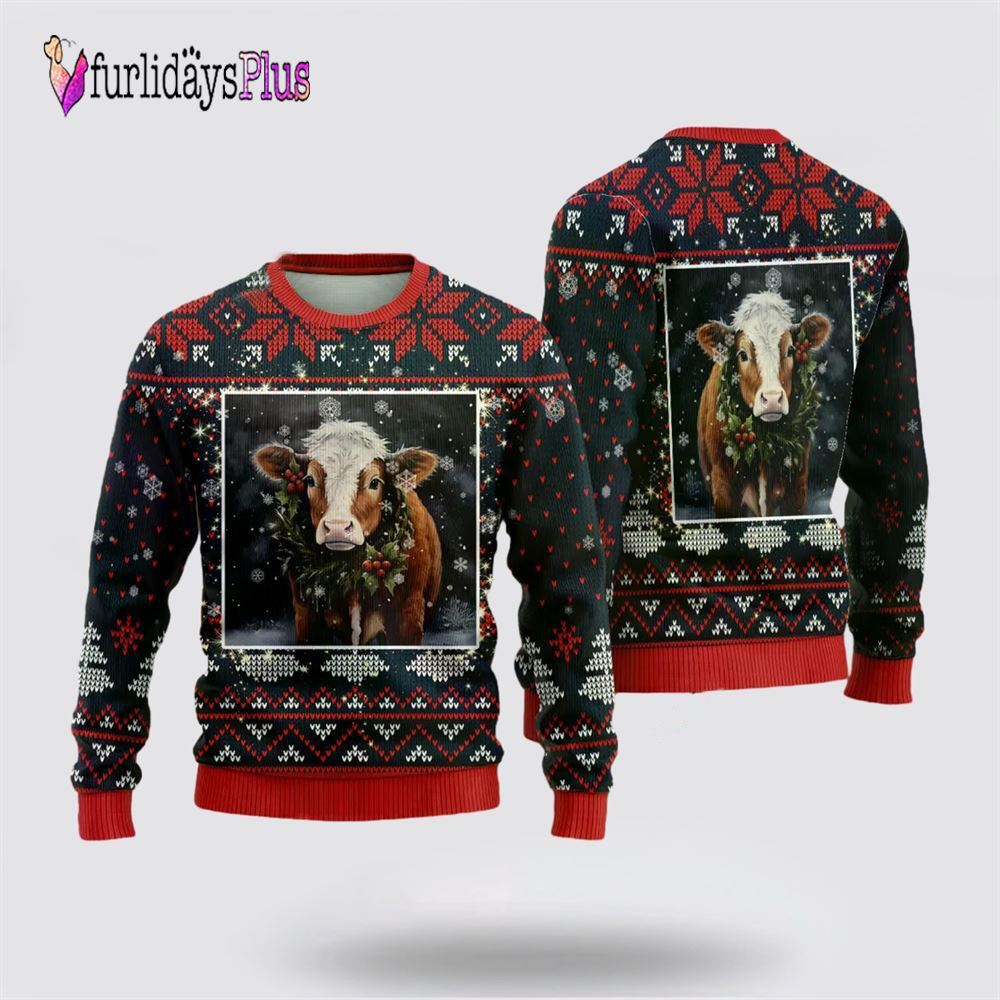 Hereford Cow Ugly Christmas Sweater For Men Women, Christmas Gift, Christmas Winter Fashion, Farmers Sweater