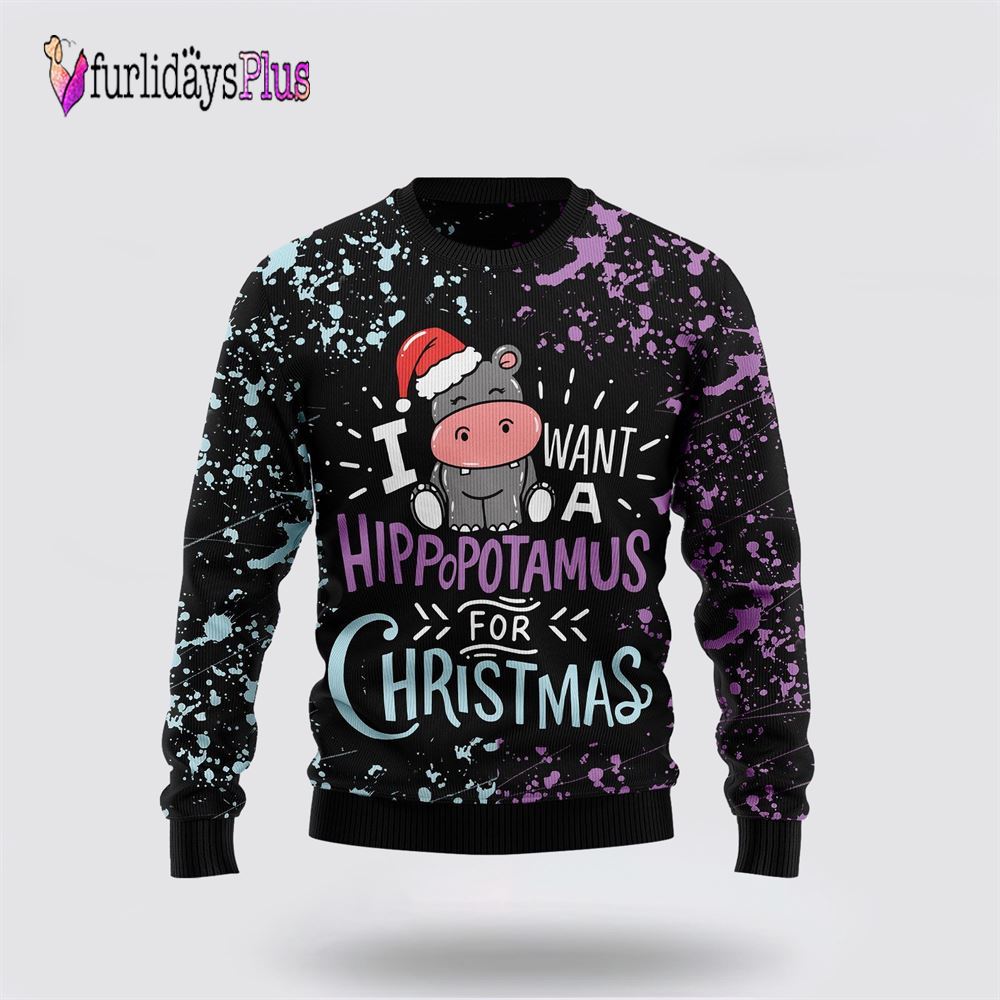 Hippo Christmas Ugly Christmas Sweater, Sweater Gifts For Pet Lover
