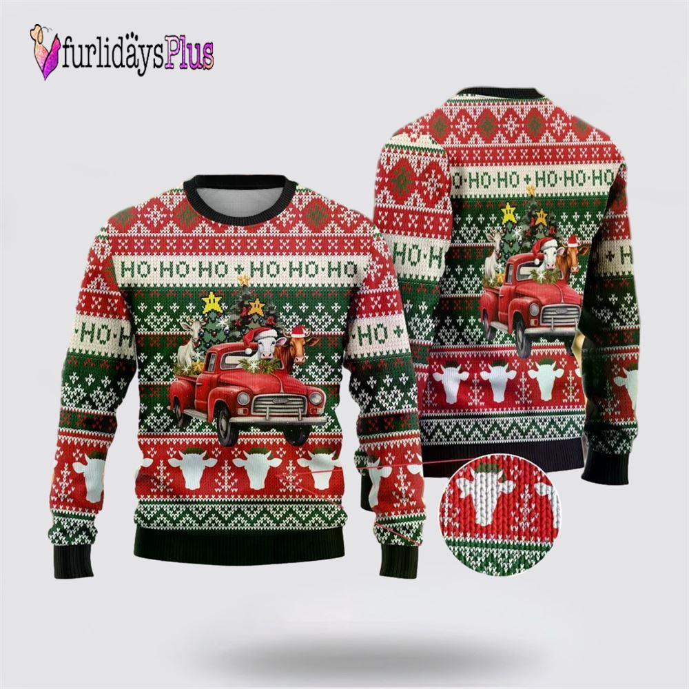 Ho Ho Ho Cow Christmas Ugly Christmas Sweaters For Men Women, Christmas Gift, Christmas Winter Fashion, Farmers Sweater