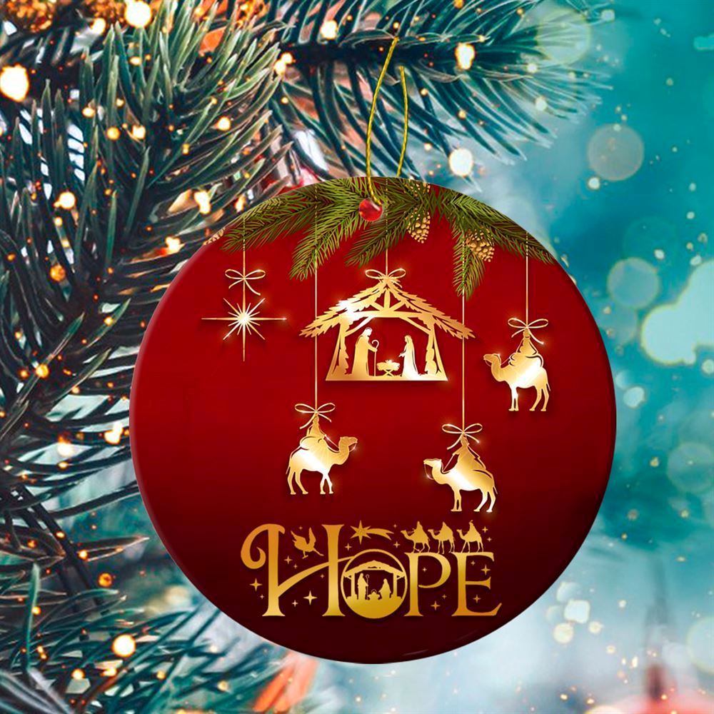 Hope, Merry Christmas Circle Ceramics Christmas Ornament, Christmas Ornaments 2023