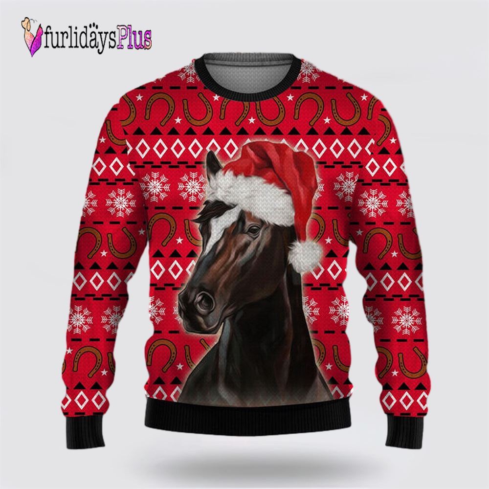 Horse Christmas Hat Funny Christmas Ugly Christmas Sweater, Sweater Gifts For Pet Lover