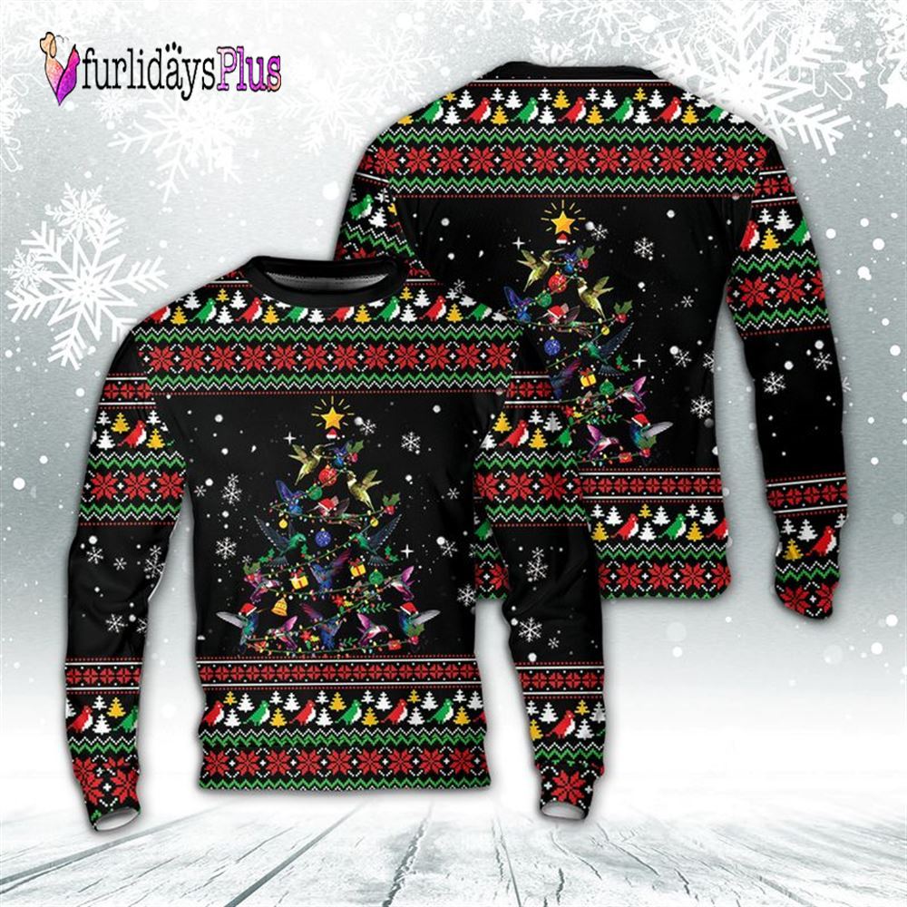 Hummingbird Christmas Tree AOP Ugly Christmas Sweater For Men And Women, Christmas Gift, Christmas Winter Fashion
