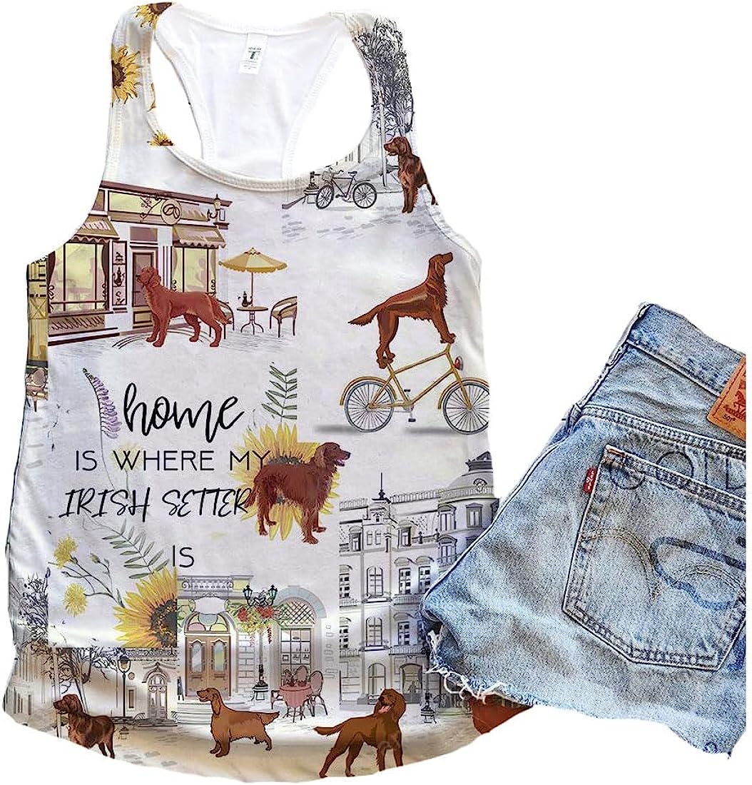 Irish Setter Dog Home Urban Sunflower Tank Top - Summer Casual Tank Tops For Women - Gift For Young Adults