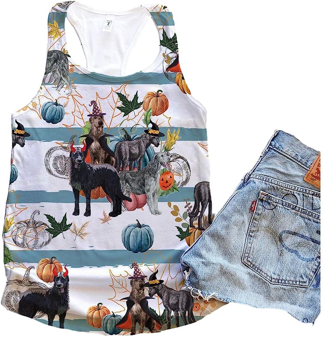 Irish Wolfhound Dog Halloween Pumpkin Retro Tank Top - Summer Casual Tank Tops For Women - Gift For Young Adults