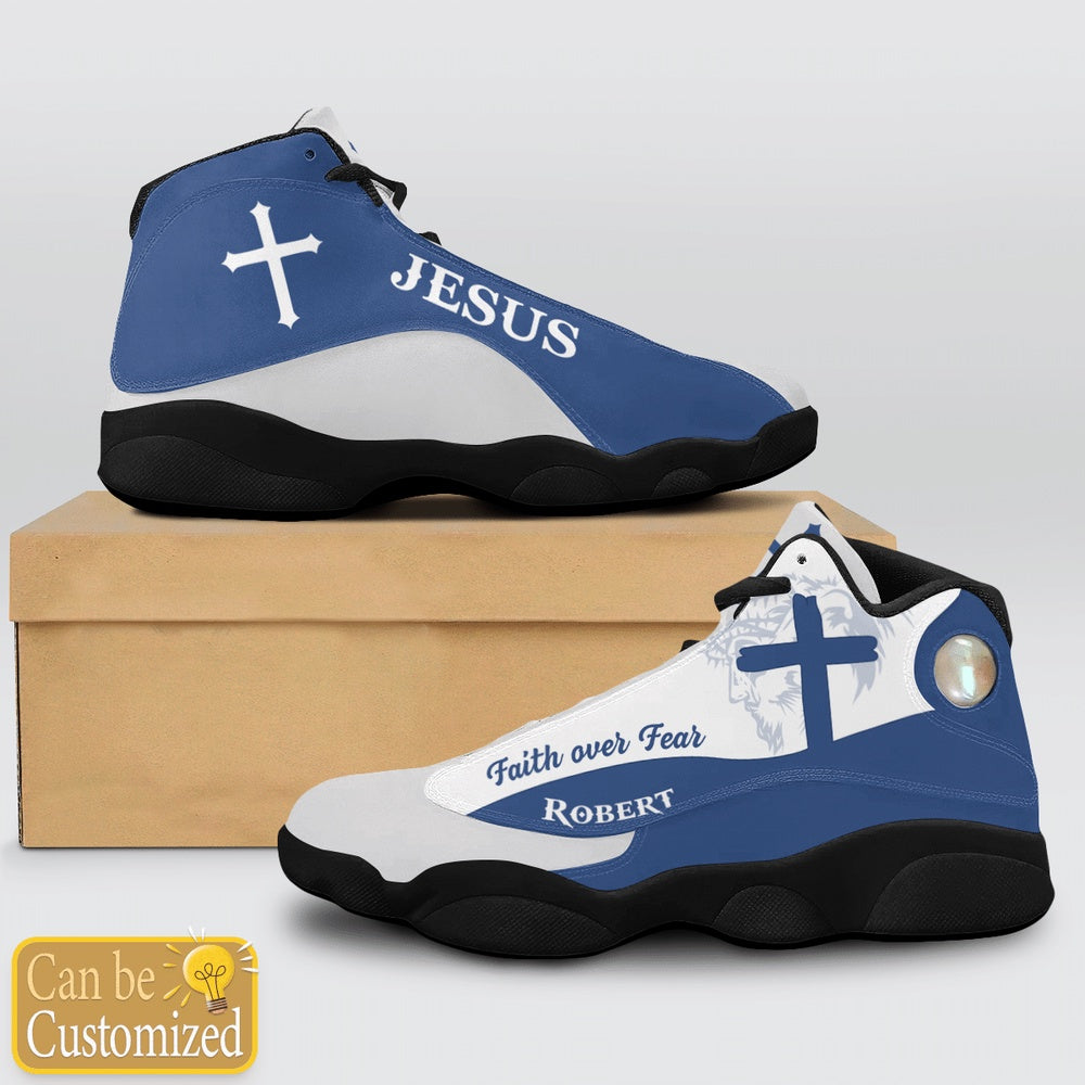 Jesus Faith Over Fear Light Blue Custom Name Jd13 Shoes, Jesus Christ Shoes