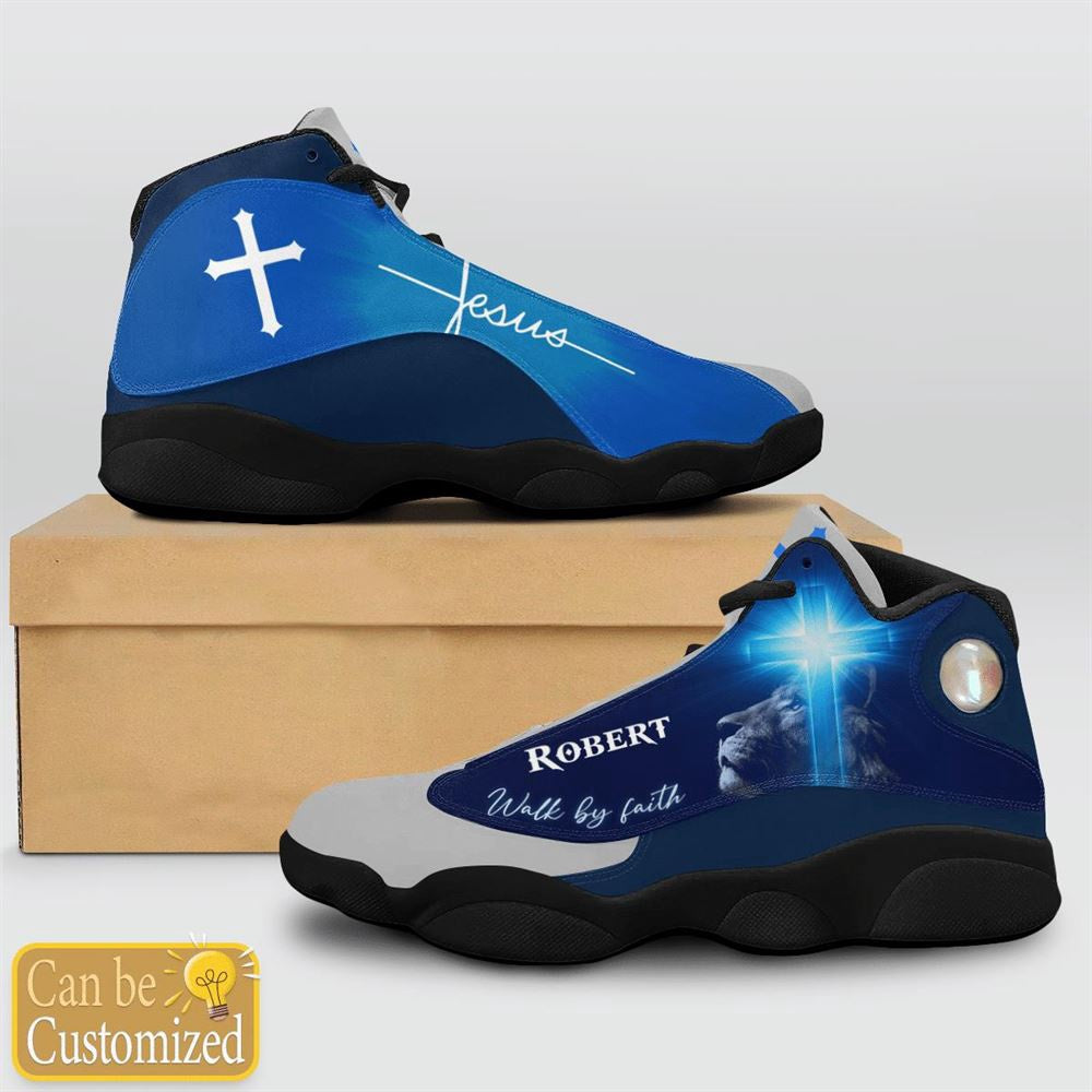 Jesus Lion Blue Walk By Faith Custom Name Jd13 Shoes, Jesus Christ Shoes