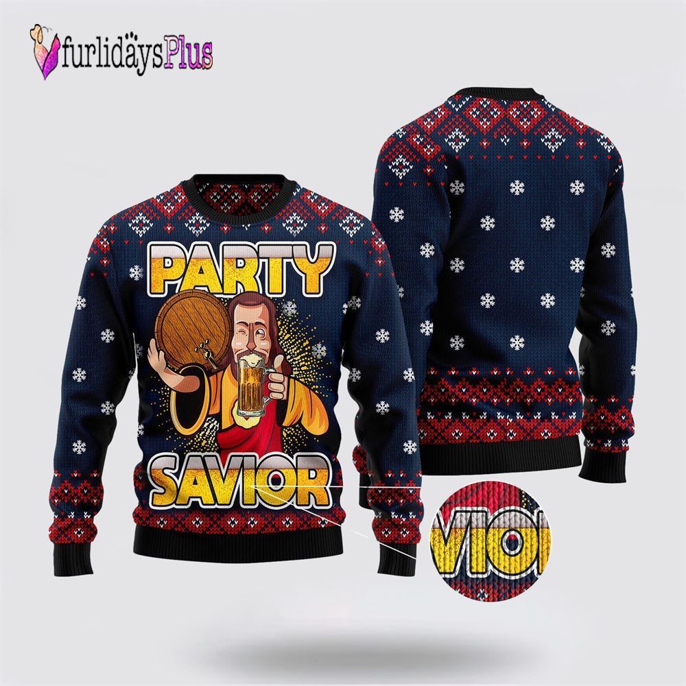 Jesus Party Savior Ugly Christmas Sweater, Christian Sweater, God Gift, Gift For Christian, Jesus Winter Fashion