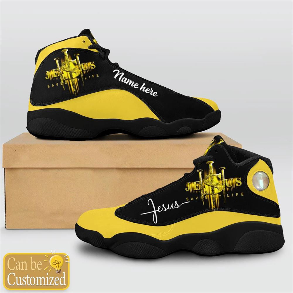 Jesus Saved My Life Custom Name Jd13 Shoes Yellow, Jesus Christ Shoes