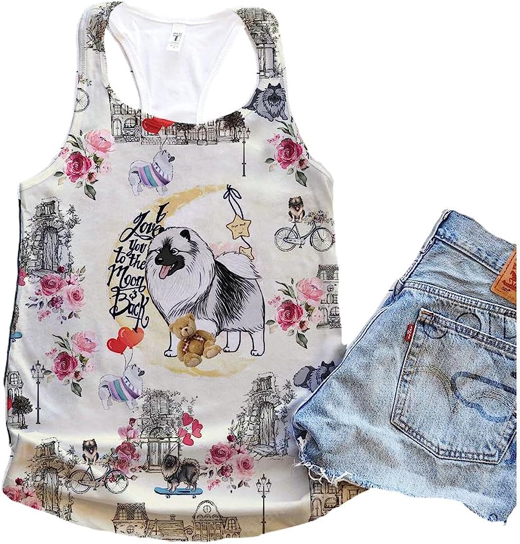 Keeshond Dog City Mix Moon Tank Top - Summer Casual Tank Tops For Women - Gift For Young Adults