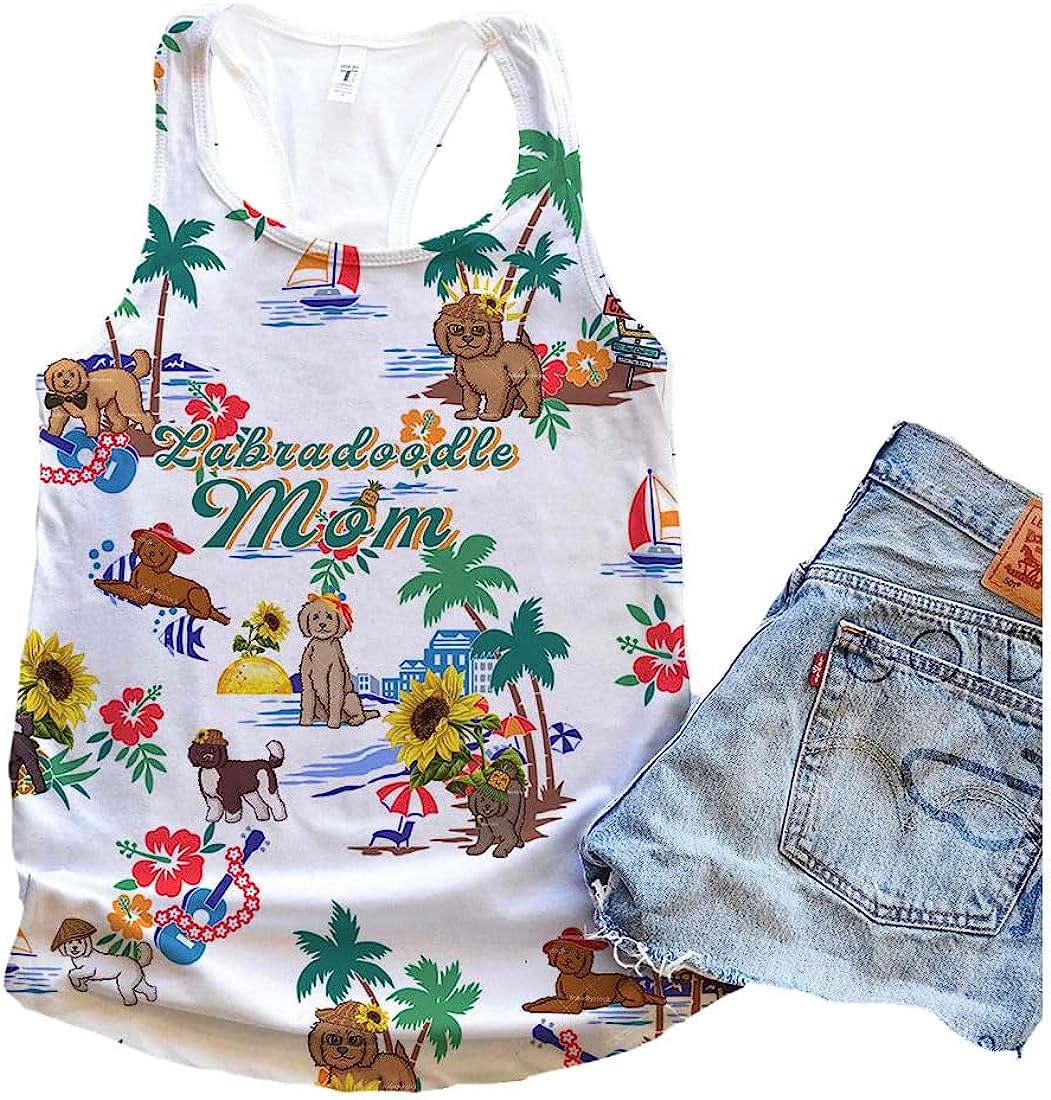 Labradoodle Dog Sunflower Mom Beach Tank Top - Summer Casual Tank Tops For Women - Gift For Young Adults