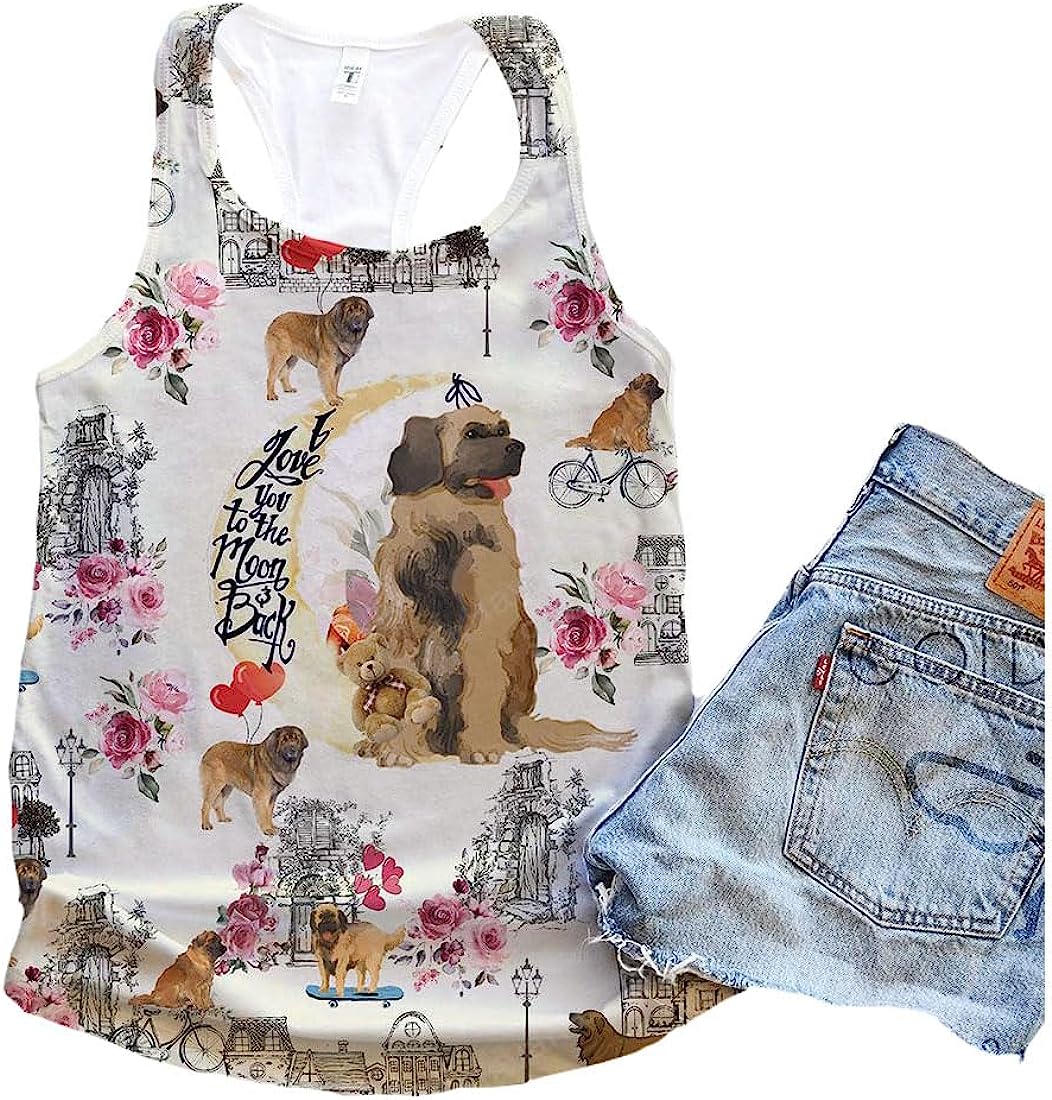 Leonberger Dog City Mix Moon Tank Top - Summer Casual Tank Tops For Women - Gift For Young Adults