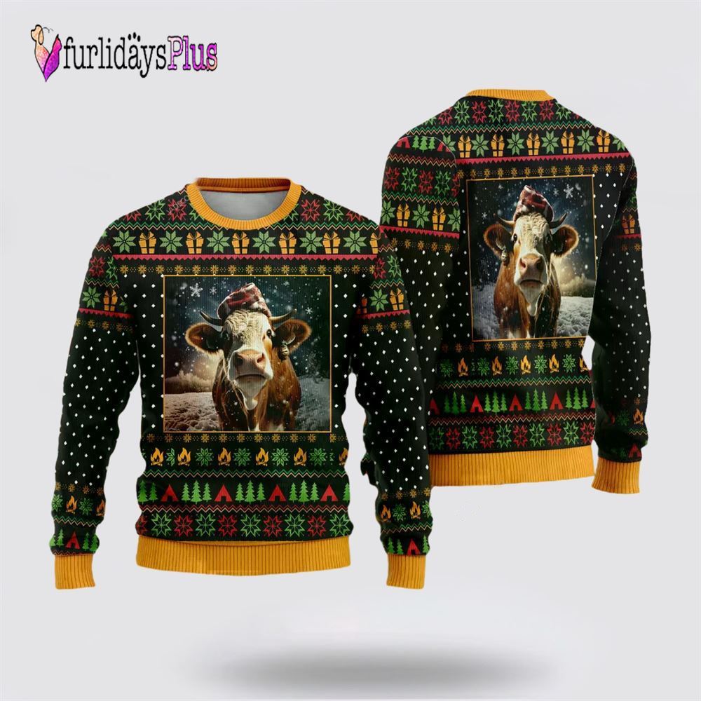 Lovely Hereford Cow Ugly Christmas Sweaters For Men Women, Christmas Gift, Christmas Winter Fashion, Farmers Sweater