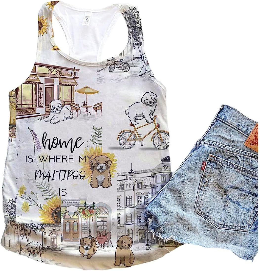 Maltipoo Dog Home Urban Sunflower Tank Top - Summer Casual Tank Tops For Women - Gift For Young Adults