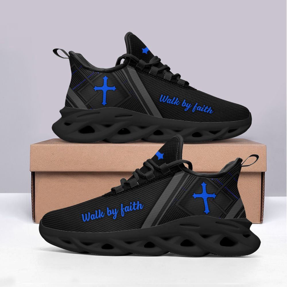 Max Soul Shoes, Jesus Black Blue Walk By Faith Christ Sneakers Max Soul Shoes, Jesus Christ Shoes