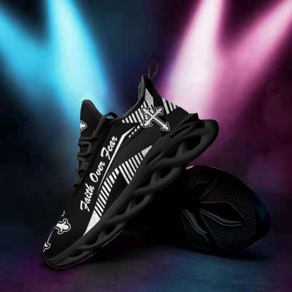 Max Soul Shoes, Jesus Faith Over Fear Black Running Sneakers Max Soul Shoes, Jesus Christ Shoes