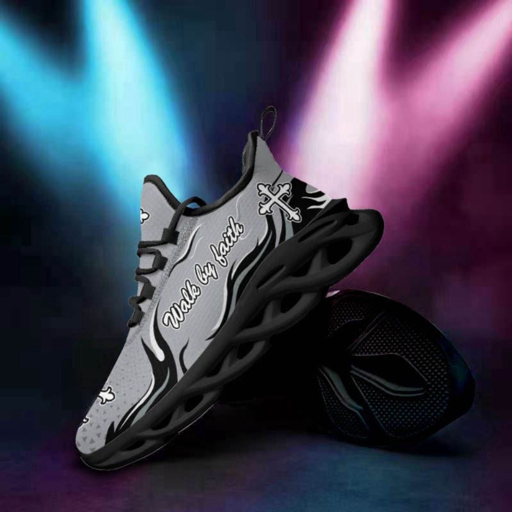 Max Soul Shoes, Jesus Walk By Faith Running Sneakers Silver Max Soul Shoes, Jesus Christ Shoes