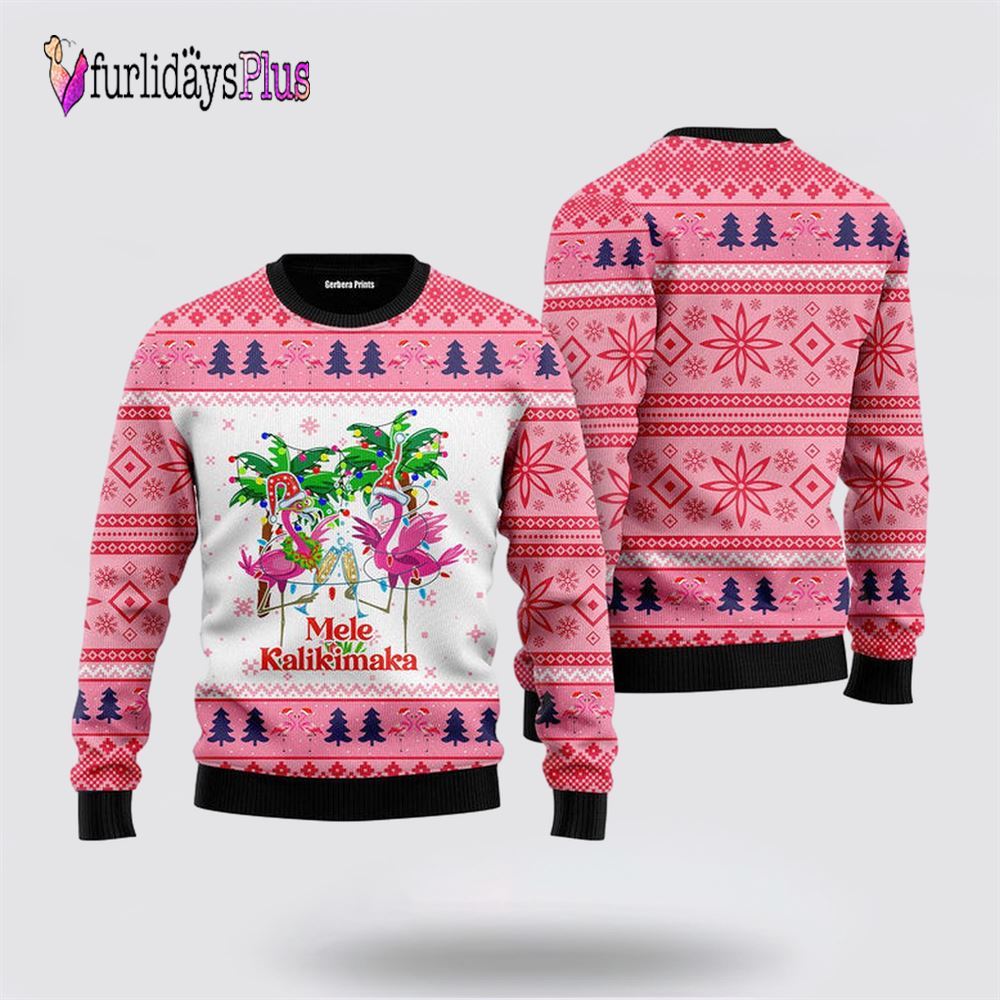 Mele Kalikimaka Flamingo Ugly Christmas Sweater, Sweater Gifts For Pet Lover