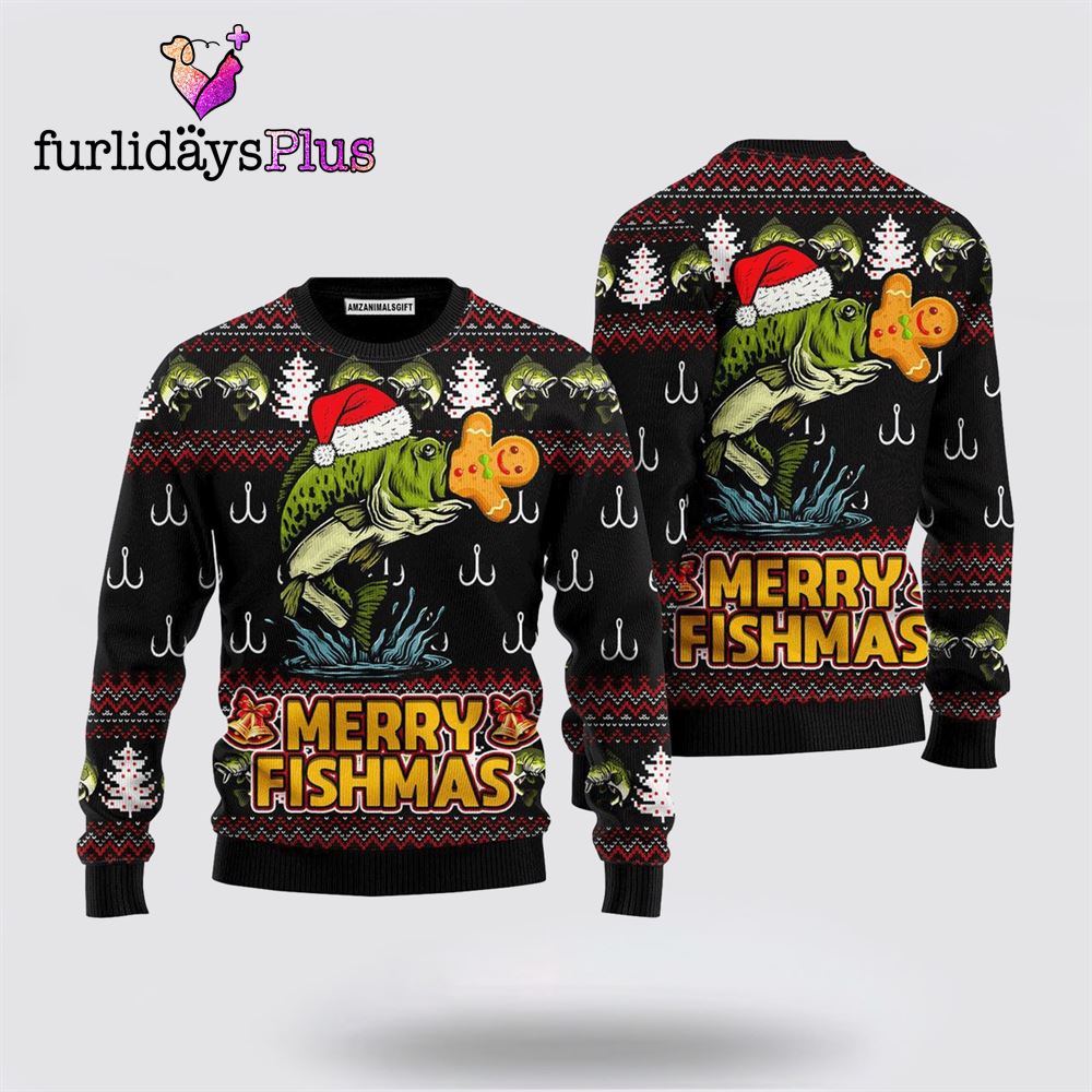 Merry Fishmas Sweater Christmas Pattern ,Christmas Ugly Sweater For Men, Women