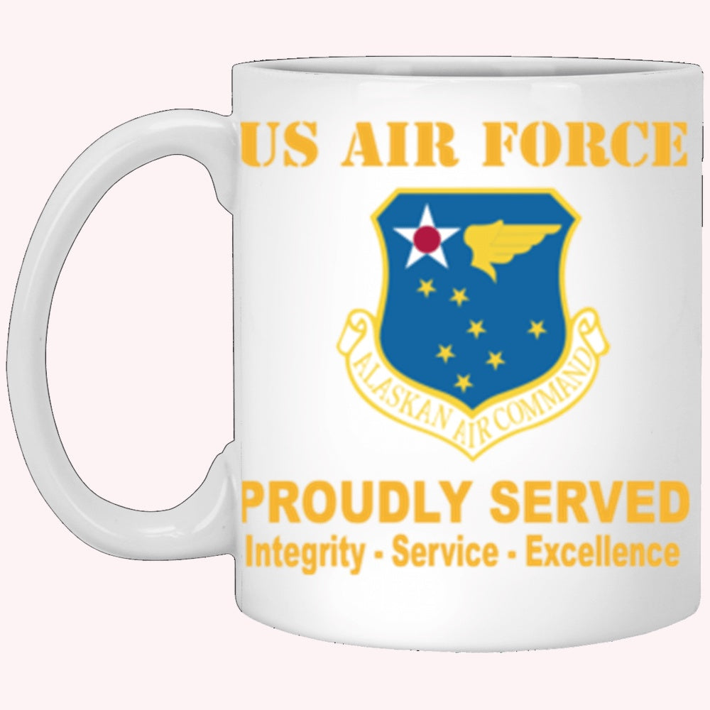 Military Coffee Mugs, US Air Force Alaskan Air Command Proudly Served Core Values White Mug