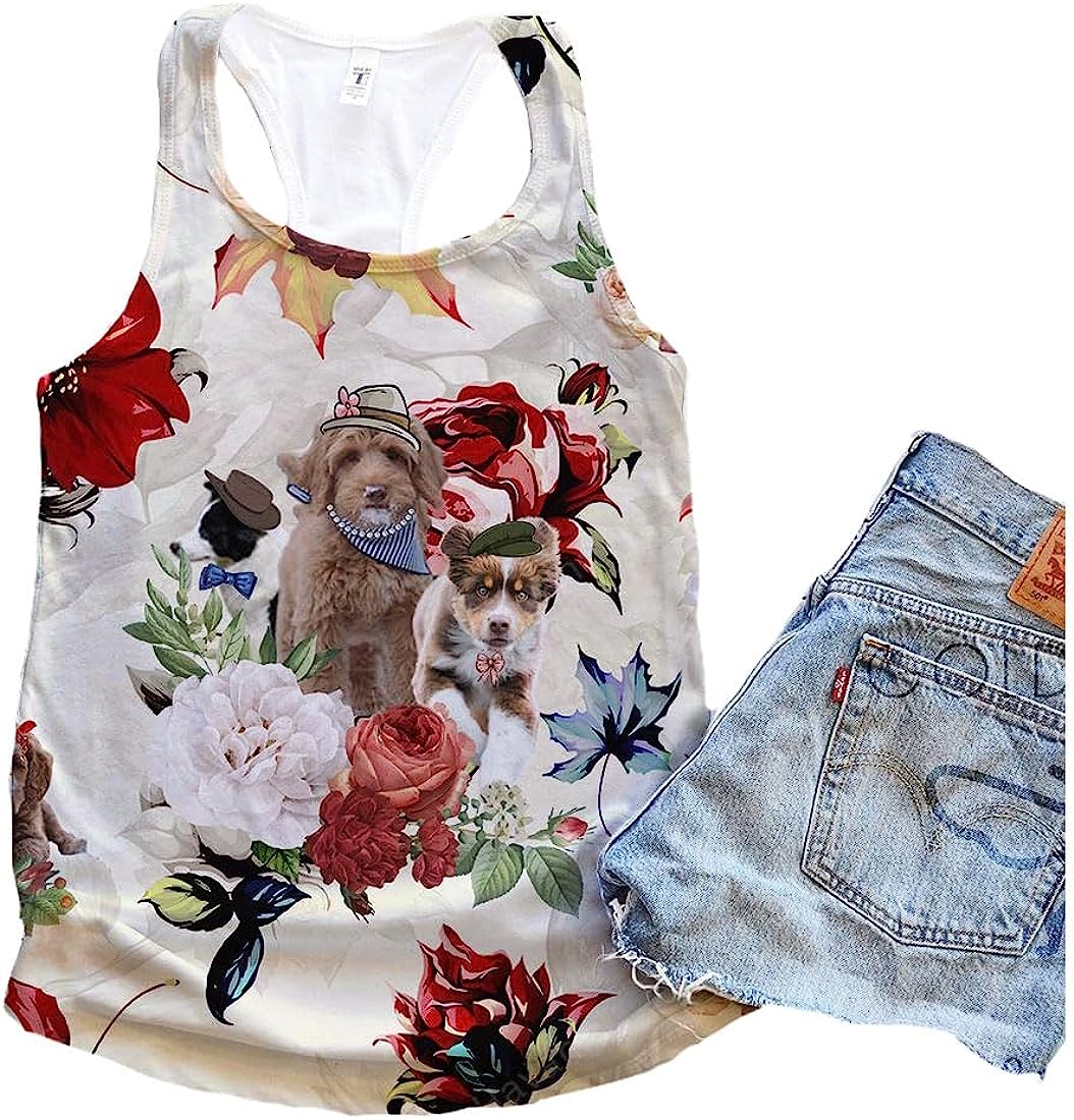 Miniature Australian Shepherd Dog Flower Autumn 90s Tank Top - Summer Casual Tank Tops For Women - Gift For Young Adults