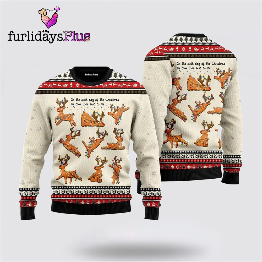 Nine Lazzies Sexy Reindeer Dancing Ugly Sweater ,Christmas Ugly Sweater For Men, Women