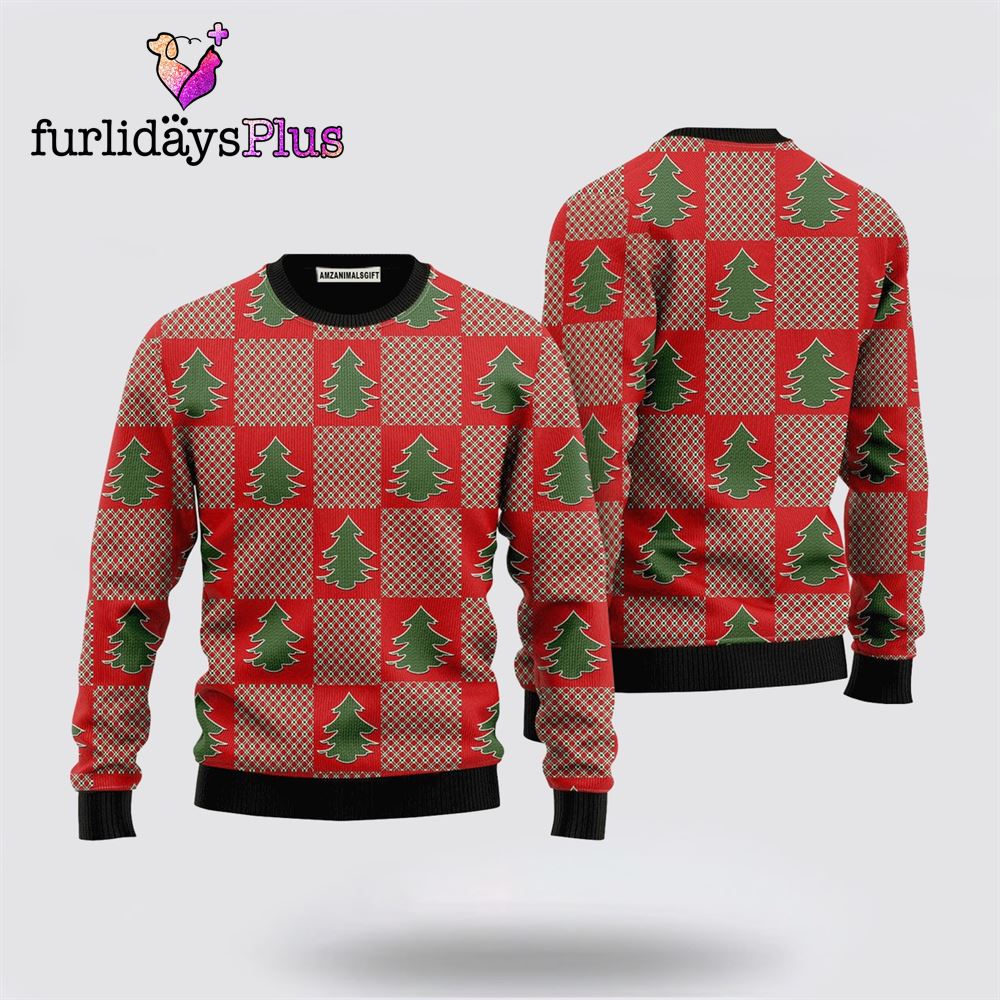 Pine Tree Red Sweater Christmas Pattern ,Christmas Ugly Sweater For Men, Women