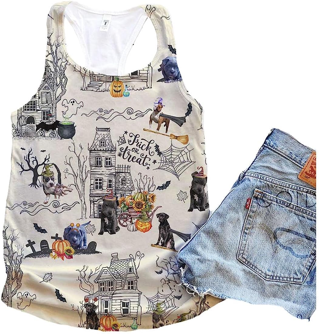 Pit Pull Dog Halloween Town Tank Top - Summer Casual Tank Tops For Women - Gift For Young Adults