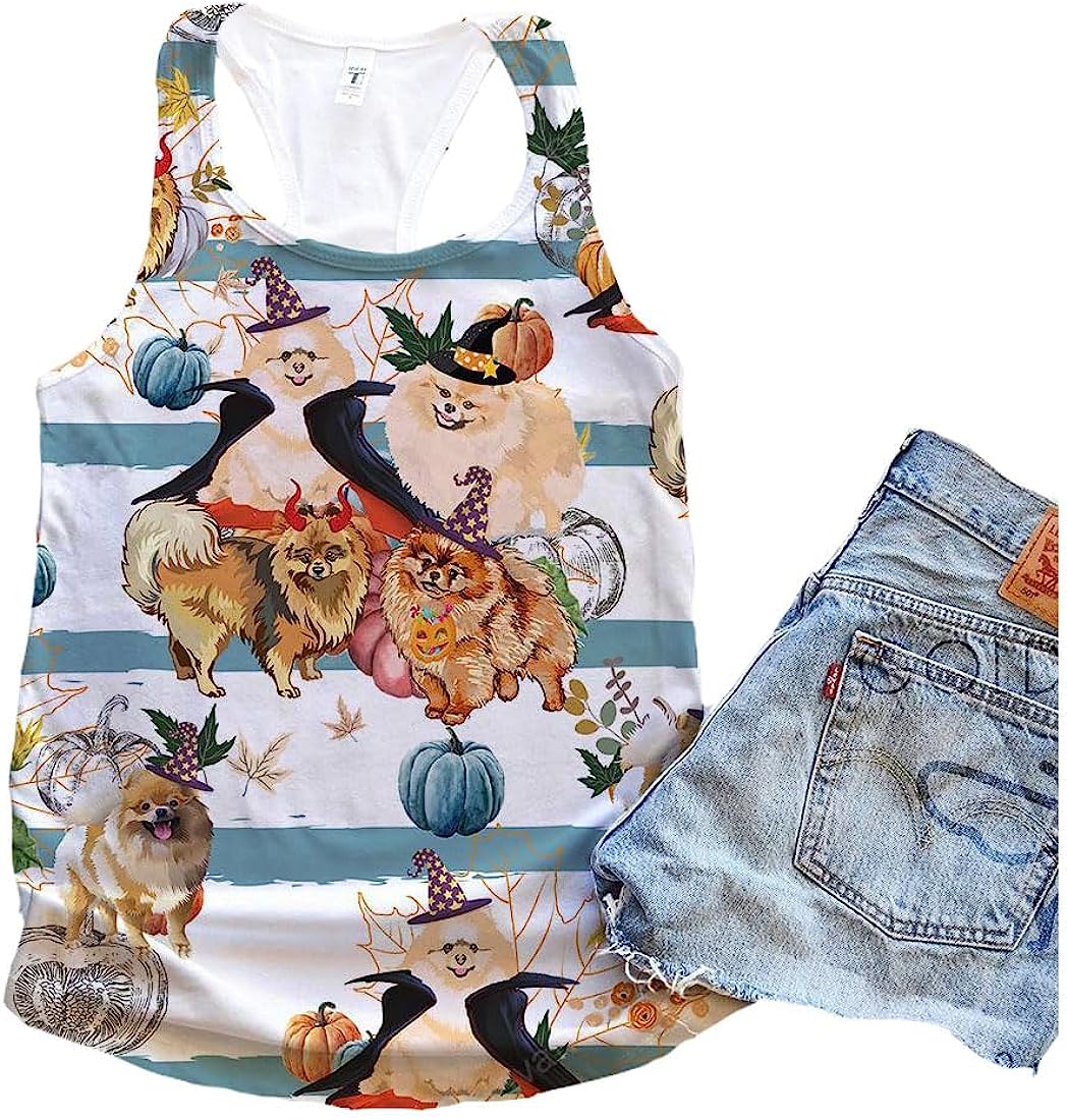 Pomeranian Dog Halloween Pumpkin Retro Tank Top - Summer Casual Tank Tops For Women - Gift For Young Adults