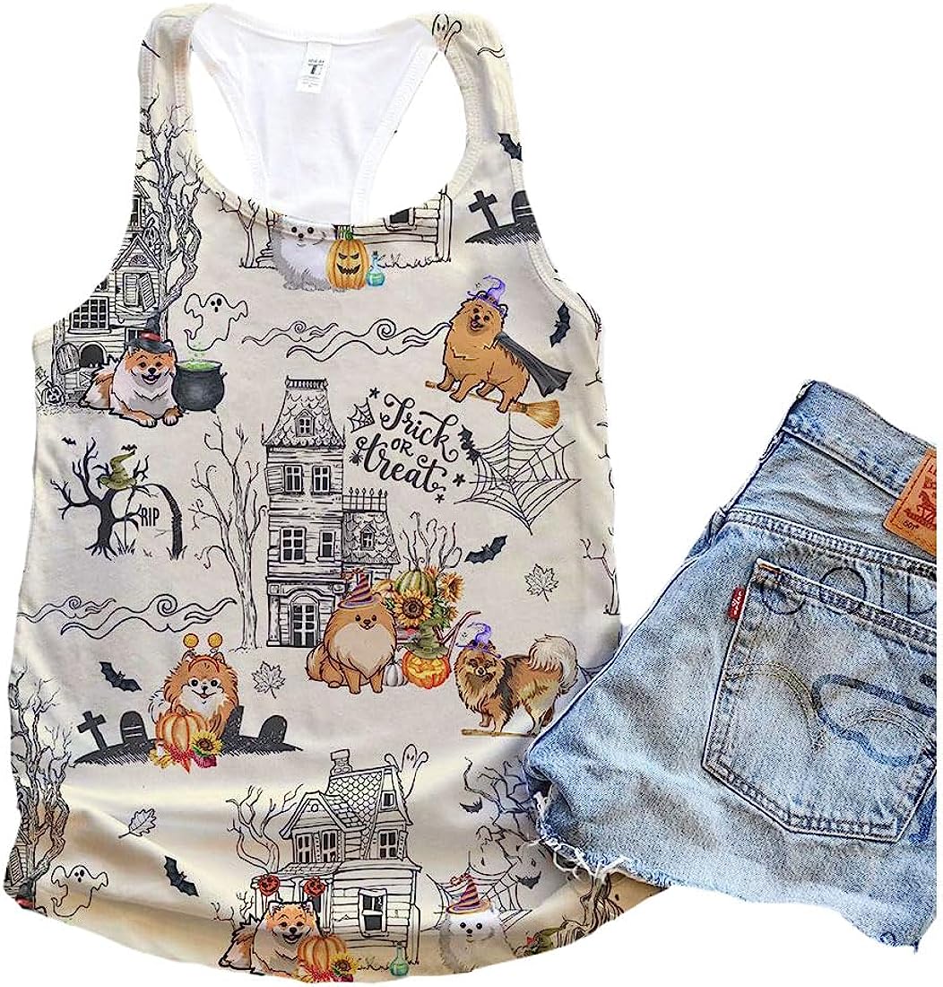 Pomeranian Dog Halloween Town Tank Top - Summer Casual Tank Tops For Women - Gift For Young Adults