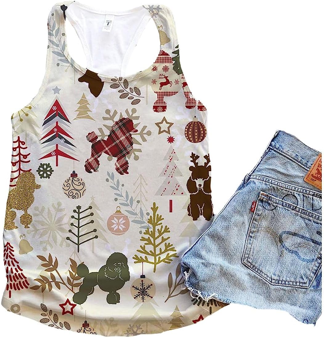 Poodle Dog Snowflake Christmas Vintage Colours Tank Top - Summer Casual Tank Tops For Women - Gift For Young Adults