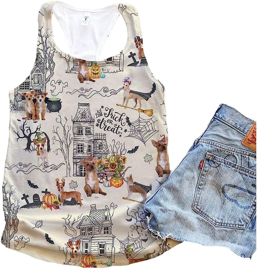 Portuguese Podengo Pequeno Dog Halloween Town Tank Top - Summer Casual Tank Tops For Women - Gift For Young Adults