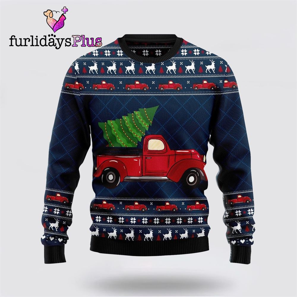 Red Truck Christmas Tree Ugly Sweater ,Christmas Ugly Sweater For Men, Women