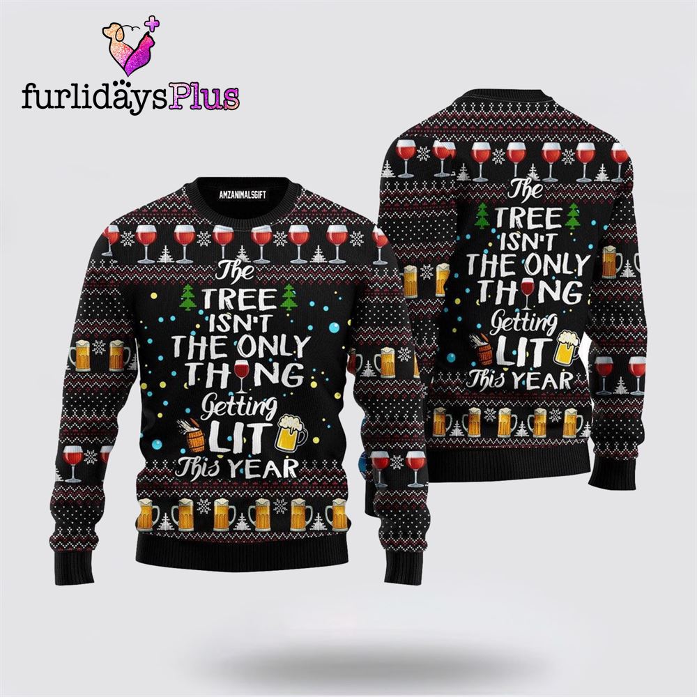 Red Wine & Beer The Only Thing Getting Lit Christmas Ugly Sweater ,Christmas Ugly Sweater For Men, Women