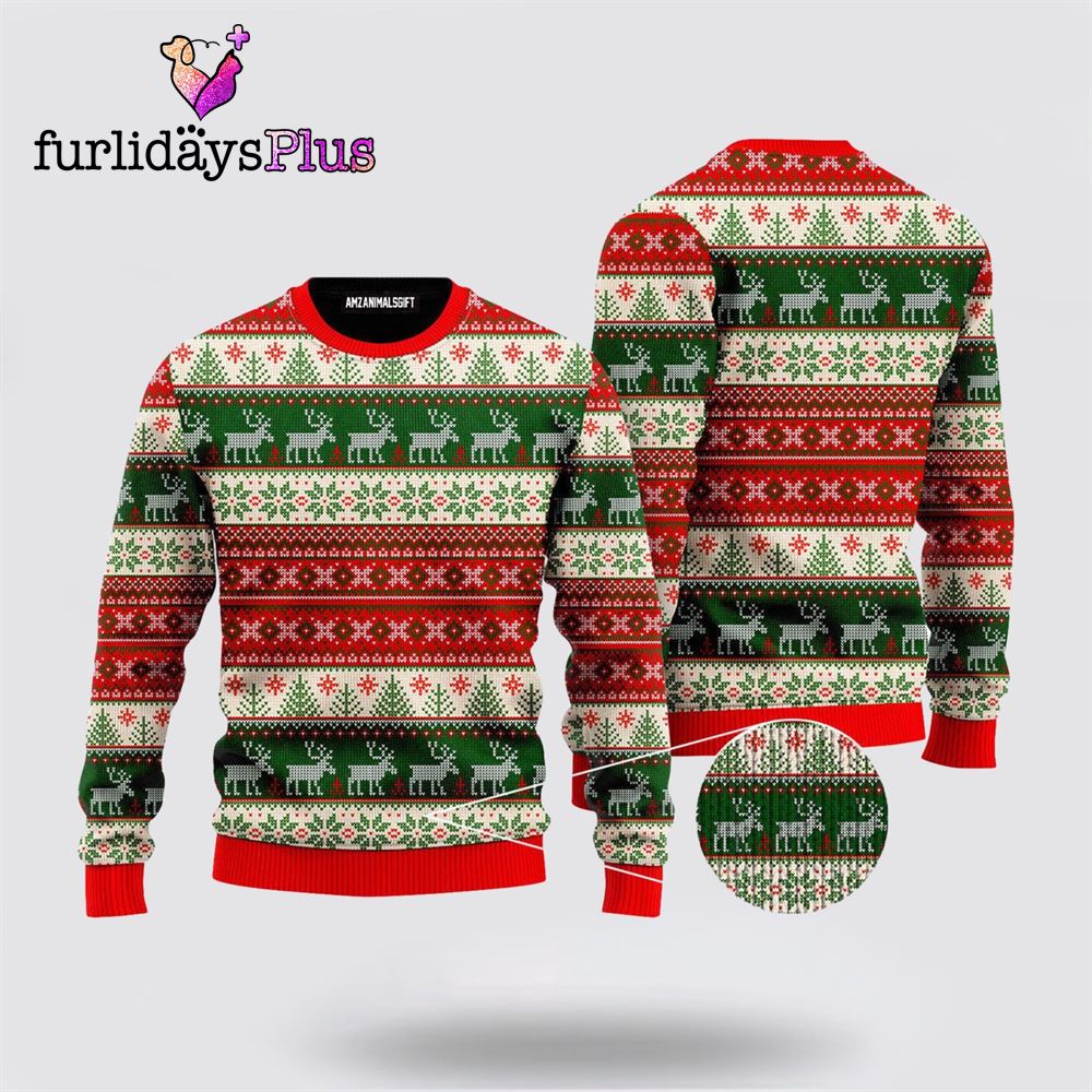 Reindeer Pattern Ugly Sweater, Vintage Tacky Christmas Ugly Sweater ,Christmas Ugly Sweater For Men, Women