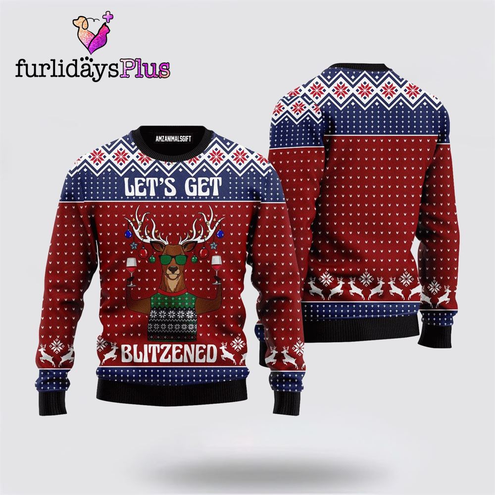 Reindeer Ugly Sweater, Lets Get Blitzened Ugly Sweater ,Christmas Ugly Sweater For Men, Women