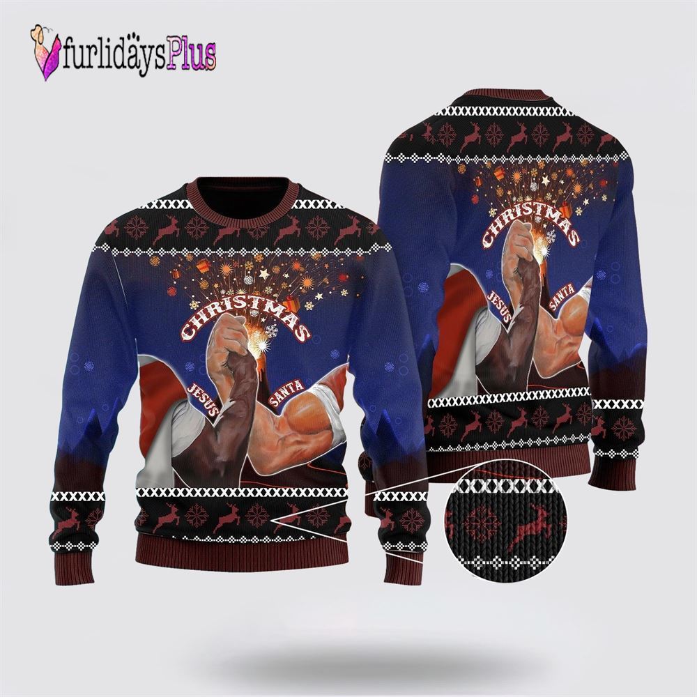 Santa And Jesus Christmas Ugly Christmas Sweater For Men & Women, Christian Sweater, God Gift, Gift For Christian, Jesus Winter Fashion