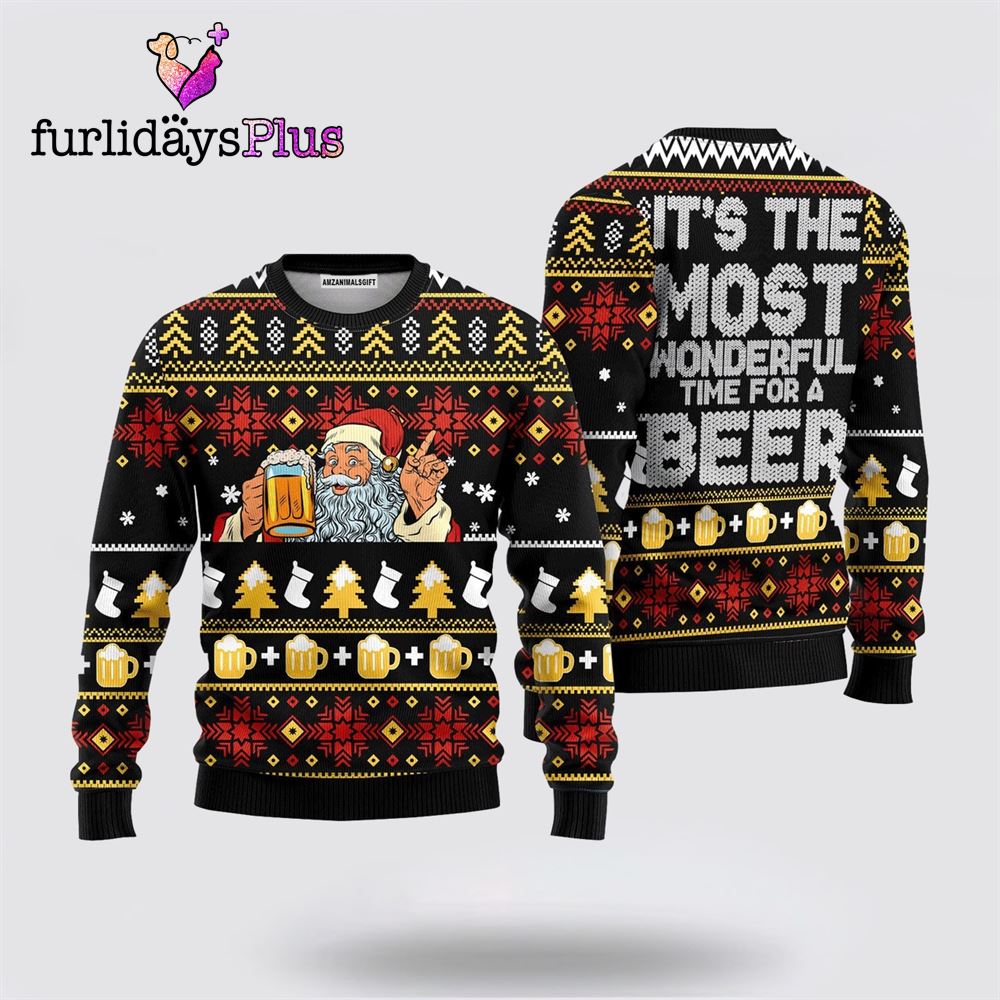 Santa Beer Christmas Sweater It's The Most Time For A Beer ,Christmas Ugly Sweater For Men, Women